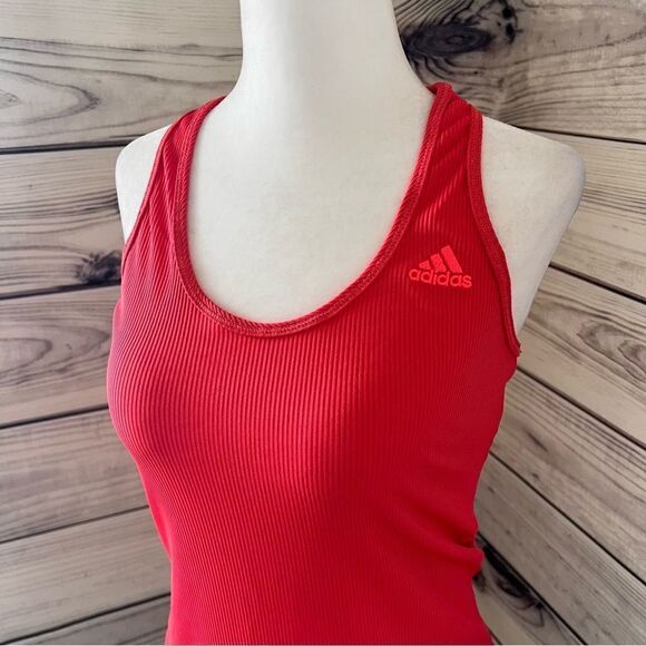 Adidas Bright Coral Ribbed Racerback Athletic Tank Top - Picture 2 of 5